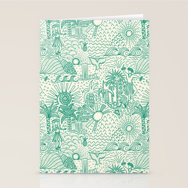 Hawaiian Hula Dancer Toile - Green Stationery Card Gallery Image 2