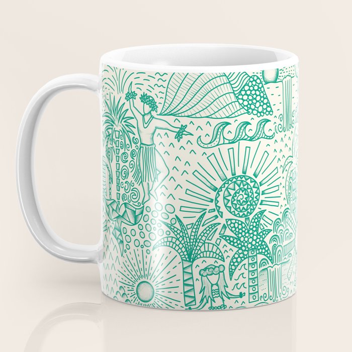 Hawaiian Hula Dancer Toile - Green Coffee Mug Gallery Image 3