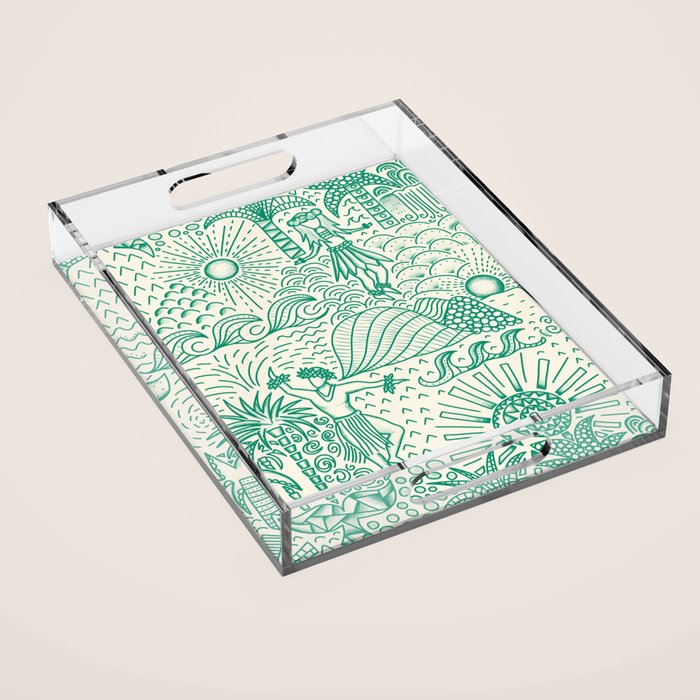 Hawaiian Hula Dancer Toile - Green Acrylic Tray Gallery Image 1
