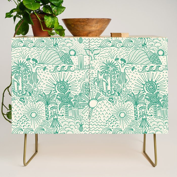 Hawaiian Hula Dancer Toile - Green Credenza Gallery Image 1