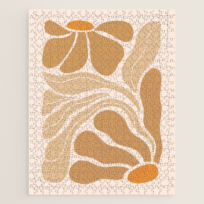Modern Boho Art Nouveau Floral 2.3 Neutral Sand Jigsaw Puzzle Gallery Image 1