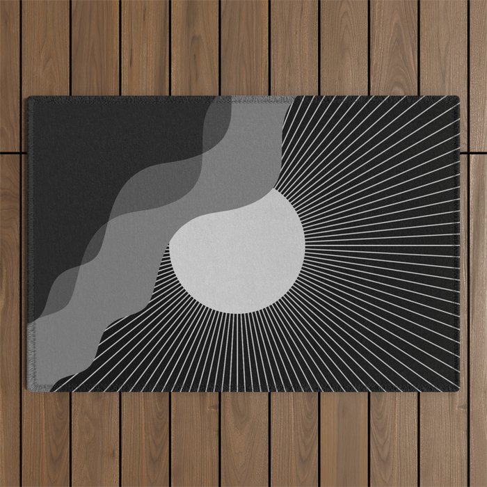 Abstraction_SUNRISE_SUNSET_BLACK_WHITE_MONO_POP_ART_0622A Outdoor Rug Gallery Image 1
