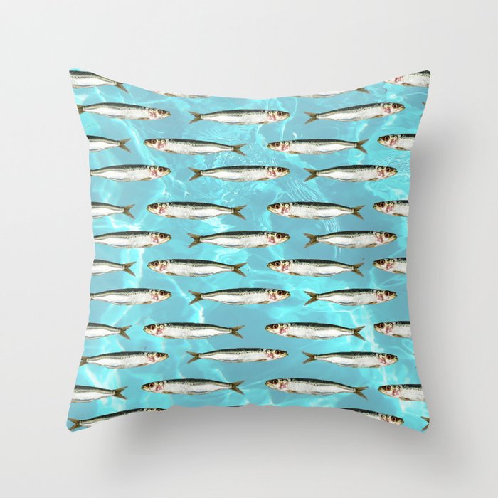 Sardines in the pool Throw Pillow Gallery Image 1