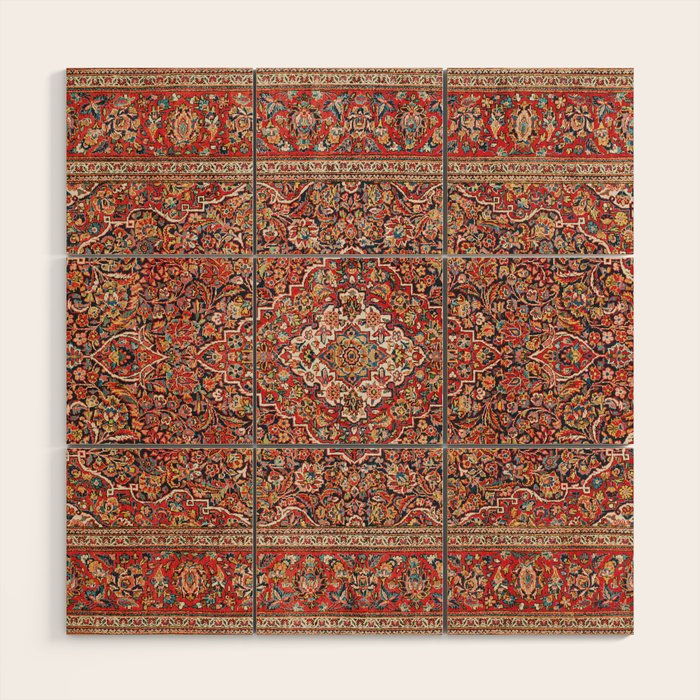 Kashan  Antique Persian Rug Print Wood Wall Art Gallery Image 1