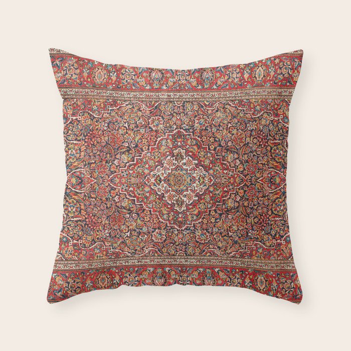 Kashan  Antique Persian Rug Print Throw Pillow Gallery Image 1