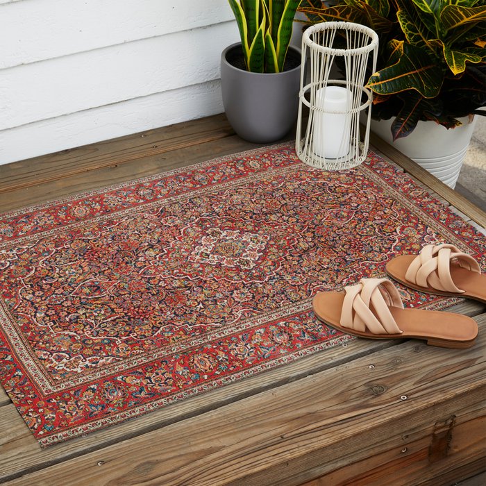 Kashan  Antique Persian Rug Print Outdoor Rug Gallery Image 2