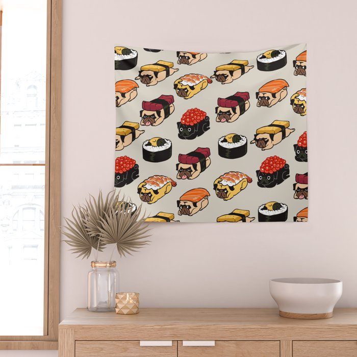 Sushi Pug Wall Tapestry Gallery Image 2