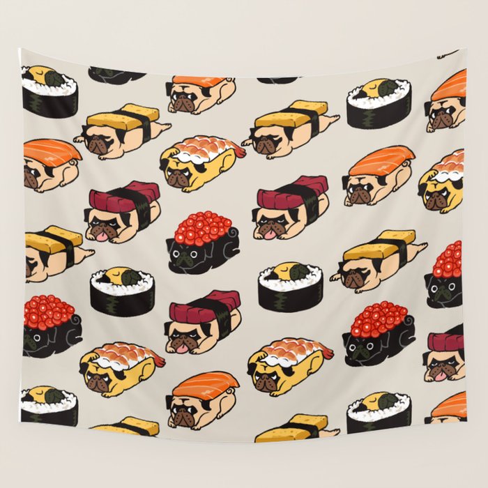Sushi Pug Wall Tapestry Gallery Image 4