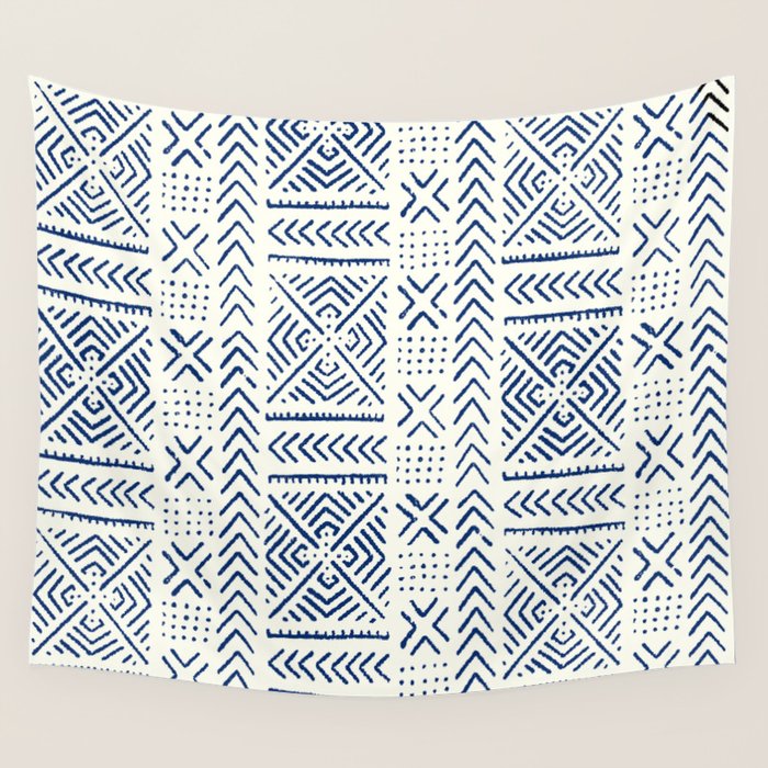 Line Mud Cloth // Ivory & Navy Wall Tapestry Gallery Image 1