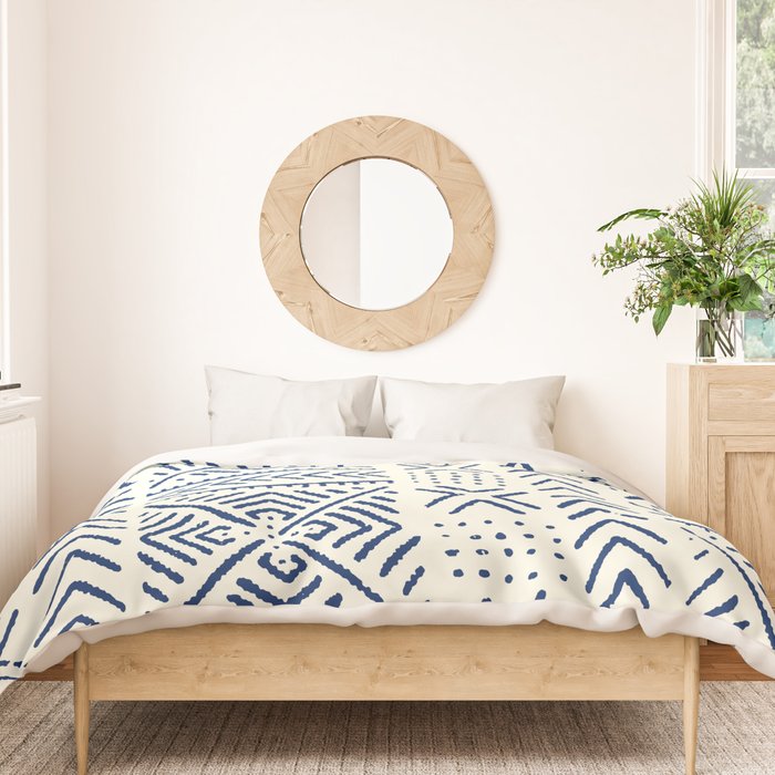 Line Mud Cloth // Ivory & Navy Duvet Cover Gallery Image 3