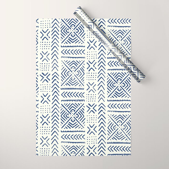 Line Mud Cloth // Ivory & Navy Wrapping Paper Gallery Image 1