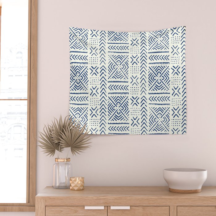 Line Mud Cloth // Ivory & Navy Wall Tapestry Gallery Image 2
