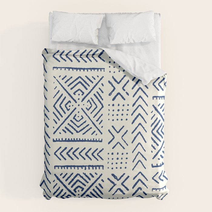 Line Mud Cloth // Ivory & Navy Duvet Cover Gallery Image 6