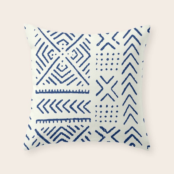 Line Mud Cloth // Ivory & Navy Throw Pillow Gallery Image 1
