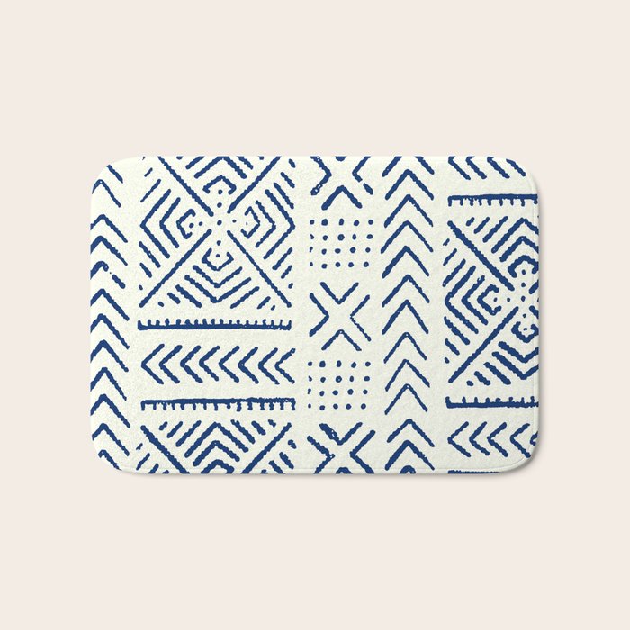 Line Mud Cloth // Ivory & Navy Bath Mat Gallery Image 1