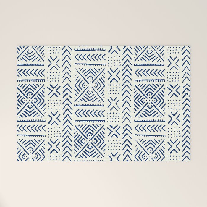Line Mud Cloth // Ivory & Navy Welcome Mat Gallery Image 1