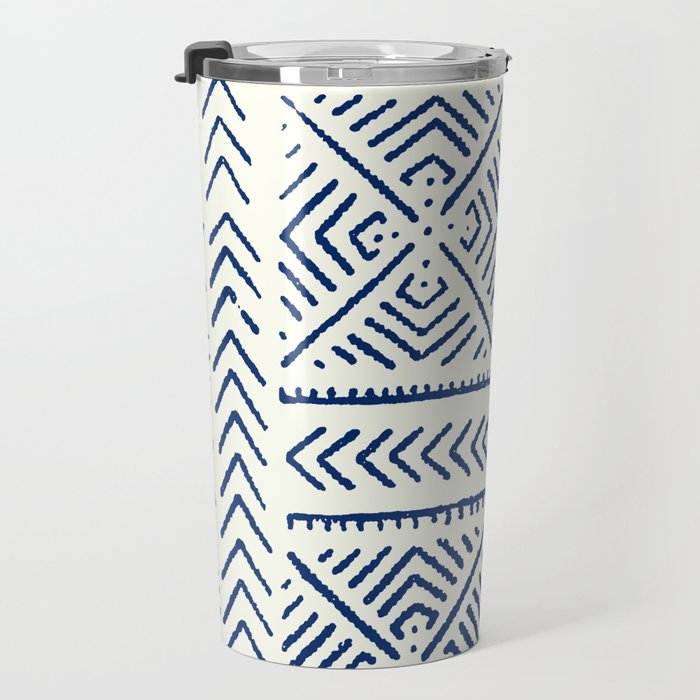 Line Mud Cloth // Ivory & Navy Travel Mug Gallery Image 3