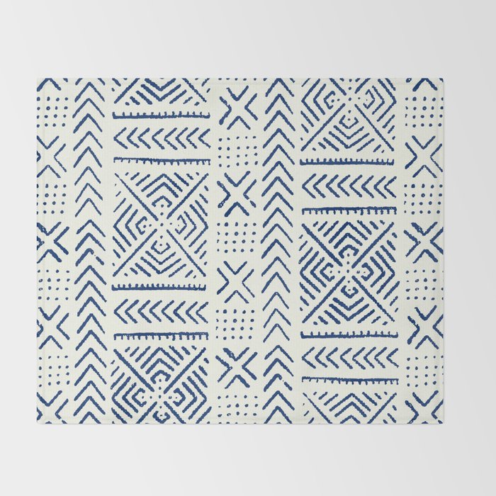 Line Mud Cloth // Ivory & Navy Throw Blanket Gallery Image 2