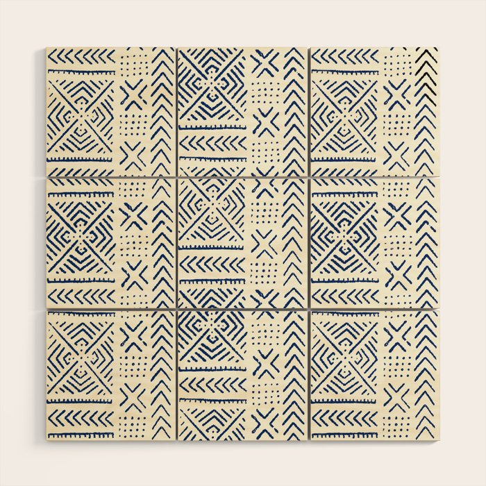 Line Mud Cloth // Ivory & Navy Wood Wall Art Gallery Image 1