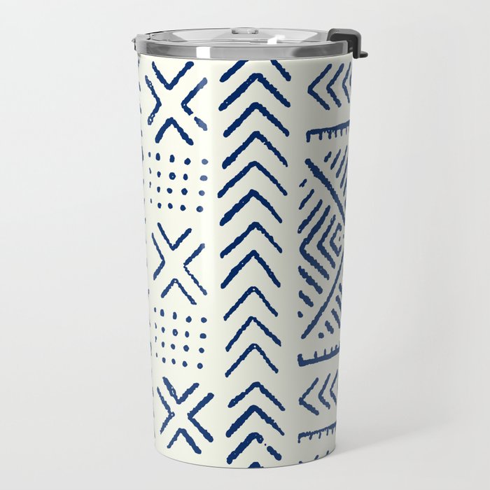 Line Mud Cloth // Ivory & Navy Travel Mug Gallery Image 2