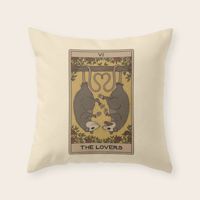 The Lovers - Possum Tarot Throw Pillow Gallery Image 1
