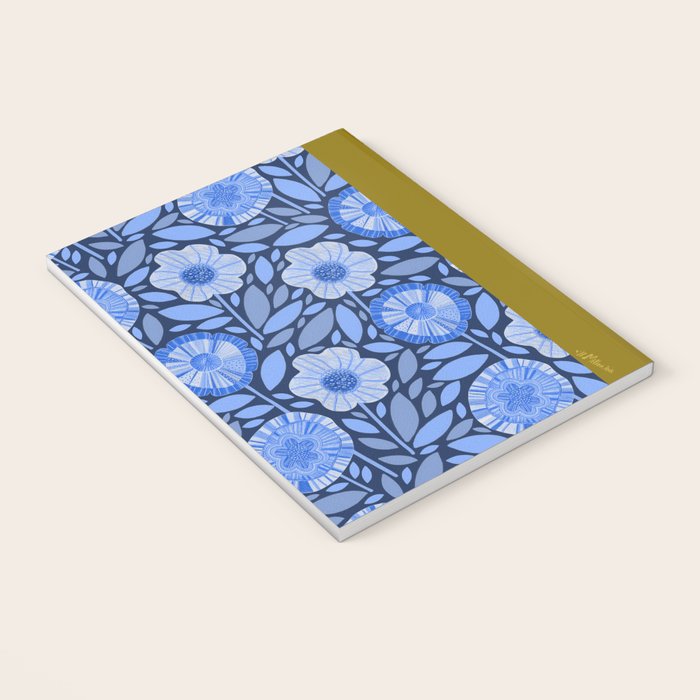 Folk Floral Blossoms in Midnight Blue Notebook Gallery Image 3