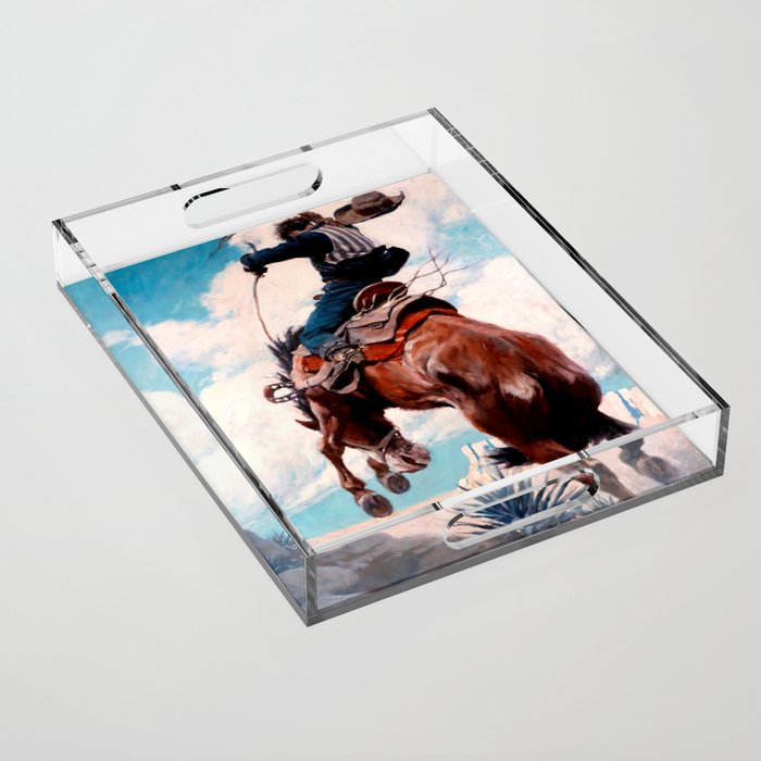 Vintage Western Painting âBuckingâ by N C Wyeth Acrylic Tray Gallery Image 1