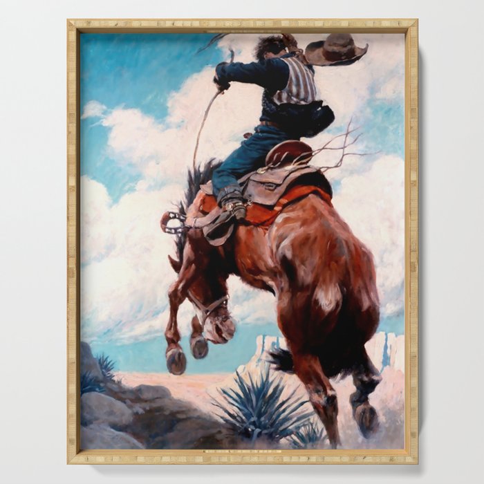 Vintage Western Painting âBuckingâ by N C Wyeth Serving Tray Gallery Image 1