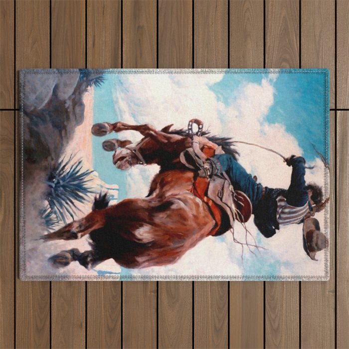 Vintage Western Painting âBuckingâ by N C Wyeth Outdoor Rug Gallery Image 1