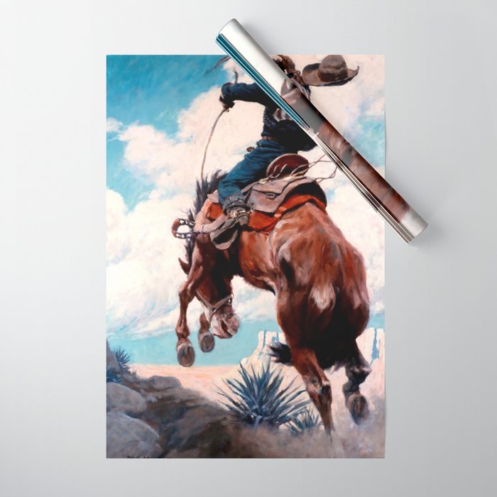 Vintage Western Painting âBuckingâ by N C Wyeth Wrapping Paper Gallery Image 1