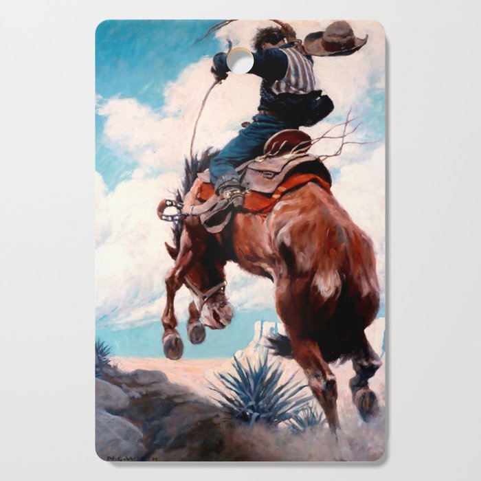 Vintage Western Painting âBuckingâ by N C Wyeth Cutting Board Gallery Image 1