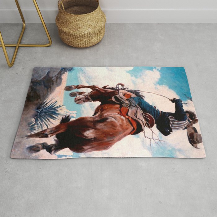 Vintage Western Painting âBuckingâ by N C Wyeth Rug Gallery Image 1