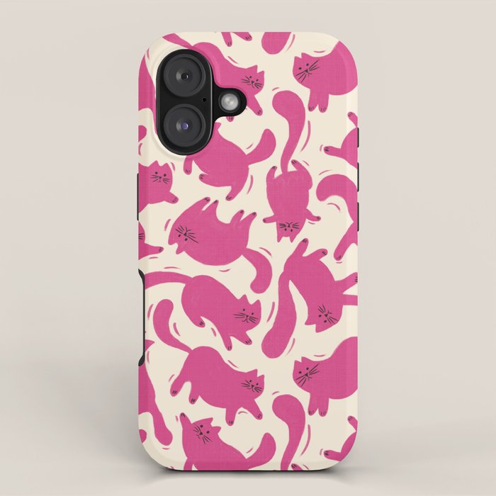 Playful Pink Cats Pattern iPhone Case Gallery Image 1
