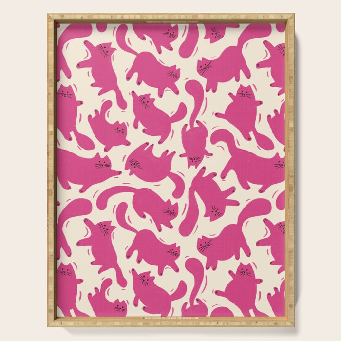 Playful Pink Cats Pattern Serving Tray Gallery Image 1