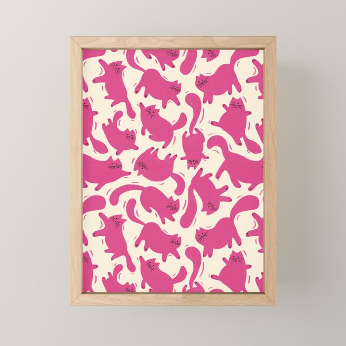 Playful Pink Cats Pattern Mini Art Print Gallery Image 1