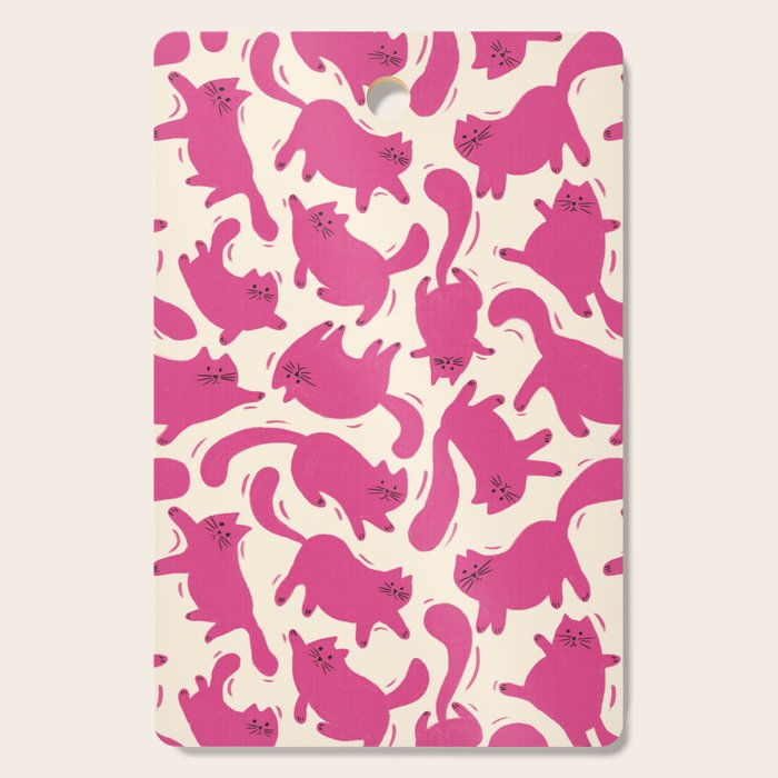 Playful Pink Cats Pattern Cutting Board Gallery Image 1