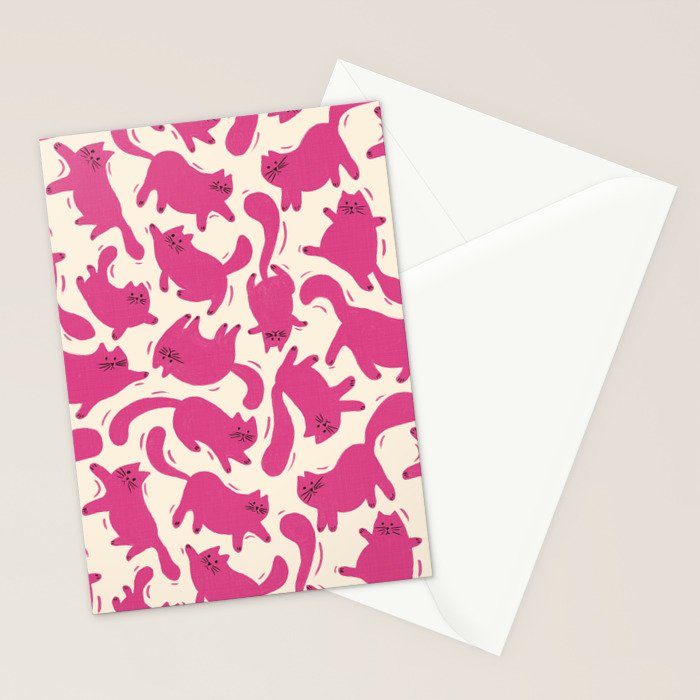 Playful Pink Cats Pattern Stationery Card Gallery Image 2