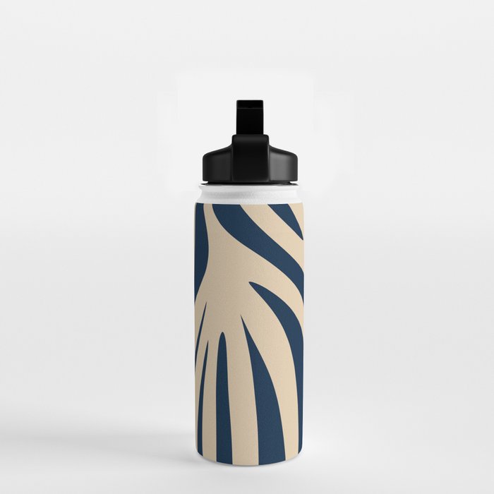 Abstract Maldives Leaves Minimalist Pattern in Mid Century Modern Navy Blue and Beige Water Bottle Gallery Image 2