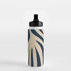 Abstract Maldives Leaves Minimalist Pattern in Mid Century Modern Navy Blue and Beige Water Bottle Gallery Image 2