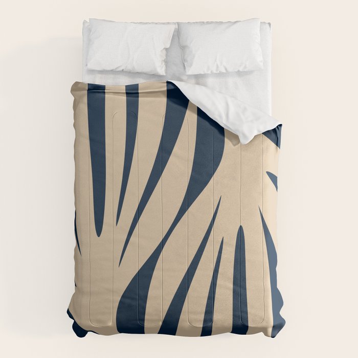 Abstract Maldives Leaves Minimalist Pattern in Mid Century Modern Navy Blue and Beige Comforter Gallery Image 6