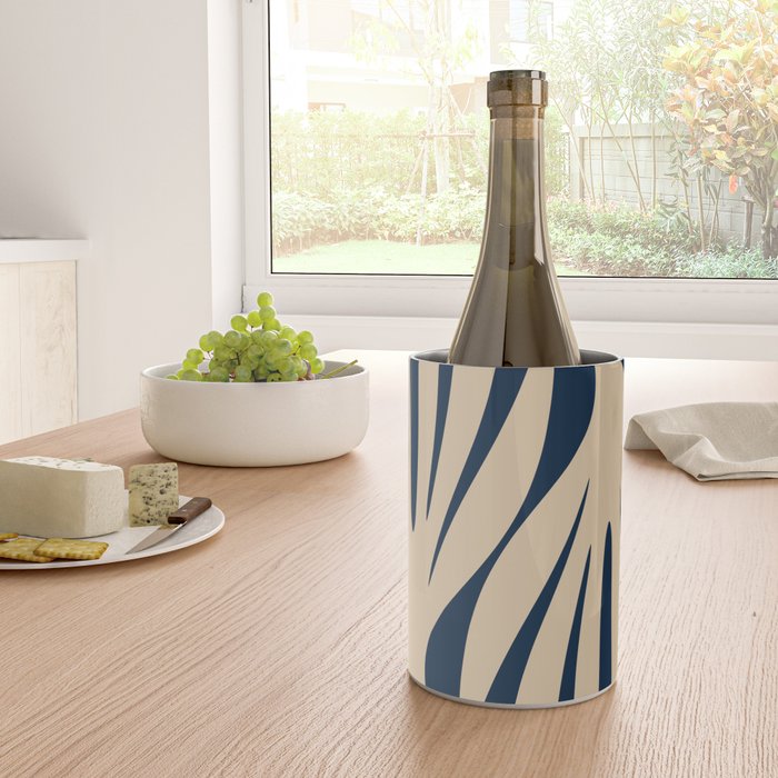 Abstract Maldives Leaves Minimalist Pattern in Mid Century Modern Navy Blue and Beige Wine Chiller Gallery Image 4