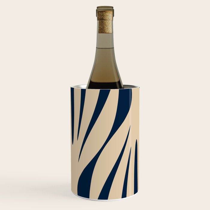 Abstract Maldives Leaves Minimalist Pattern in Mid Century Modern Navy Blue and Beige Wine Chiller Gallery Image 1