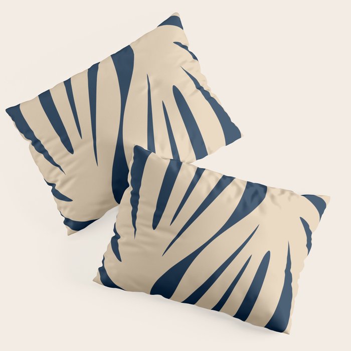 Abstract Maldives Leaves Minimalist Pattern in Mid Century Modern Navy Blue and Beige Pillow Sham Gallery Image 3