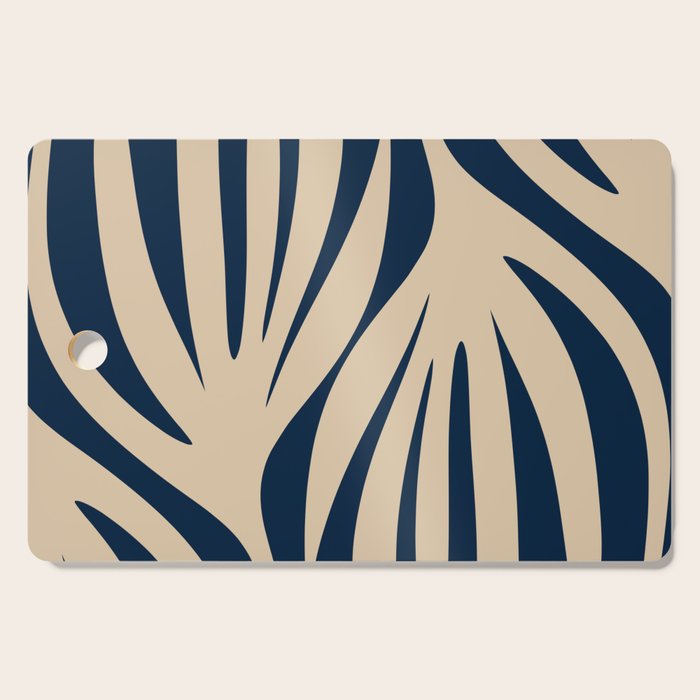 Abstract Maldives Leaves Minimalist Pattern in Mid Century Modern Navy Blue and Beige Cutting Board Gallery Image 1