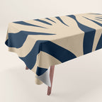 Abstract Maldives Leaves Minimalist Pattern in Mid Century Modern Navy Blue and Beige Tablecloth Gallery Image 1