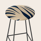 Abstract Maldives Leaves Minimalist Pattern in Mid Century Modern Navy Blue and Beige Stool Gallery Image 2