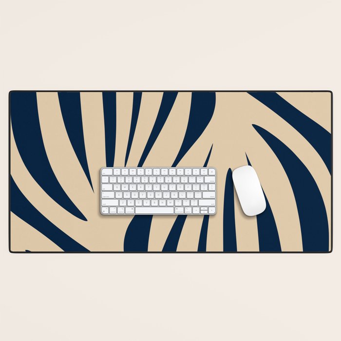 Abstract Maldives Leaves Minimalist Pattern in Mid Century Modern Navy Blue and Beige Desk Mat Gallery Image 1