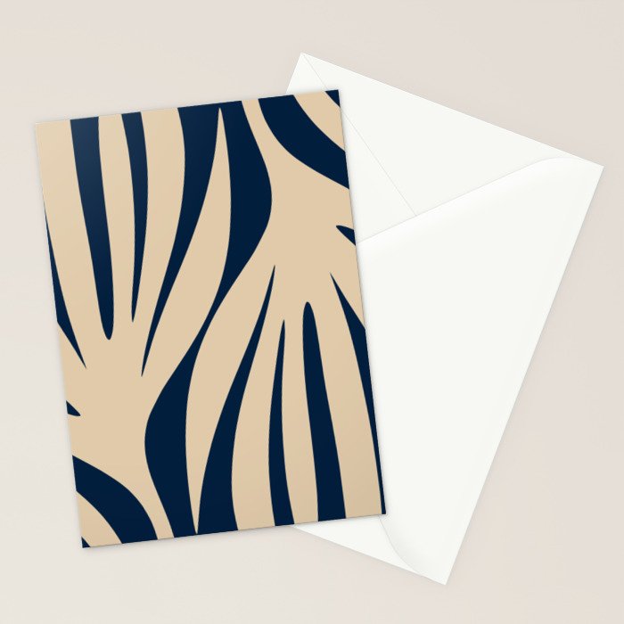 Abstract Maldives Leaves Minimalist Pattern in Mid Century Modern Navy Blue and Beige Stationery Card Gallery Image 2
