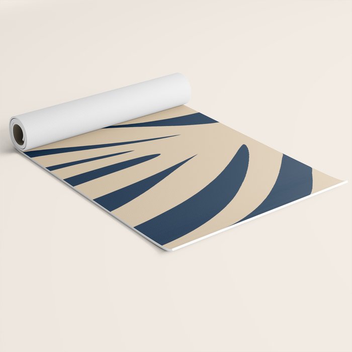 Abstract Maldives Leaves Minimalist Pattern in Mid Century Modern Navy Blue and Beige Yoga Mat Gallery Image 2