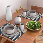 Abstract Maldives Leaves Minimalist Pattern in Mid Century Modern Navy Blue and Beige Placemat Gallery Image 2
